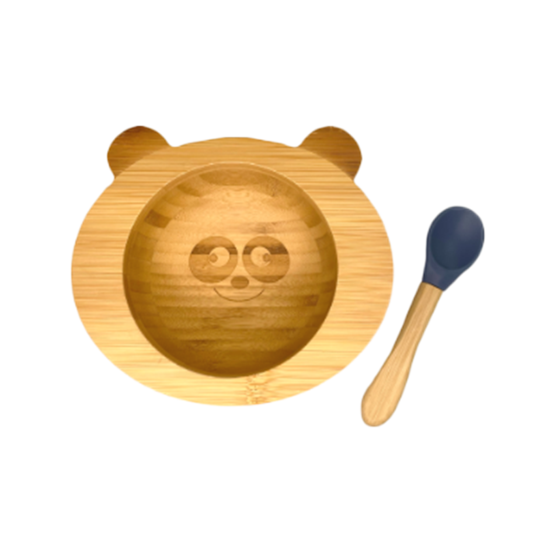 SET DE REPAS BÉBÉ PANDA BLEU MARINE ( BOL + CUILLERE )