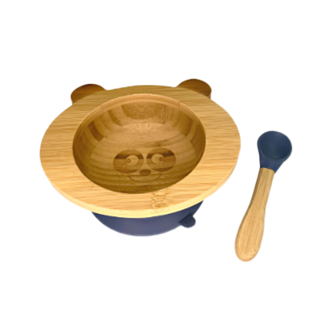 SET DE REPAS BÉBÉ PANDA BLEU MARINE ( BOL + CUILLERE )