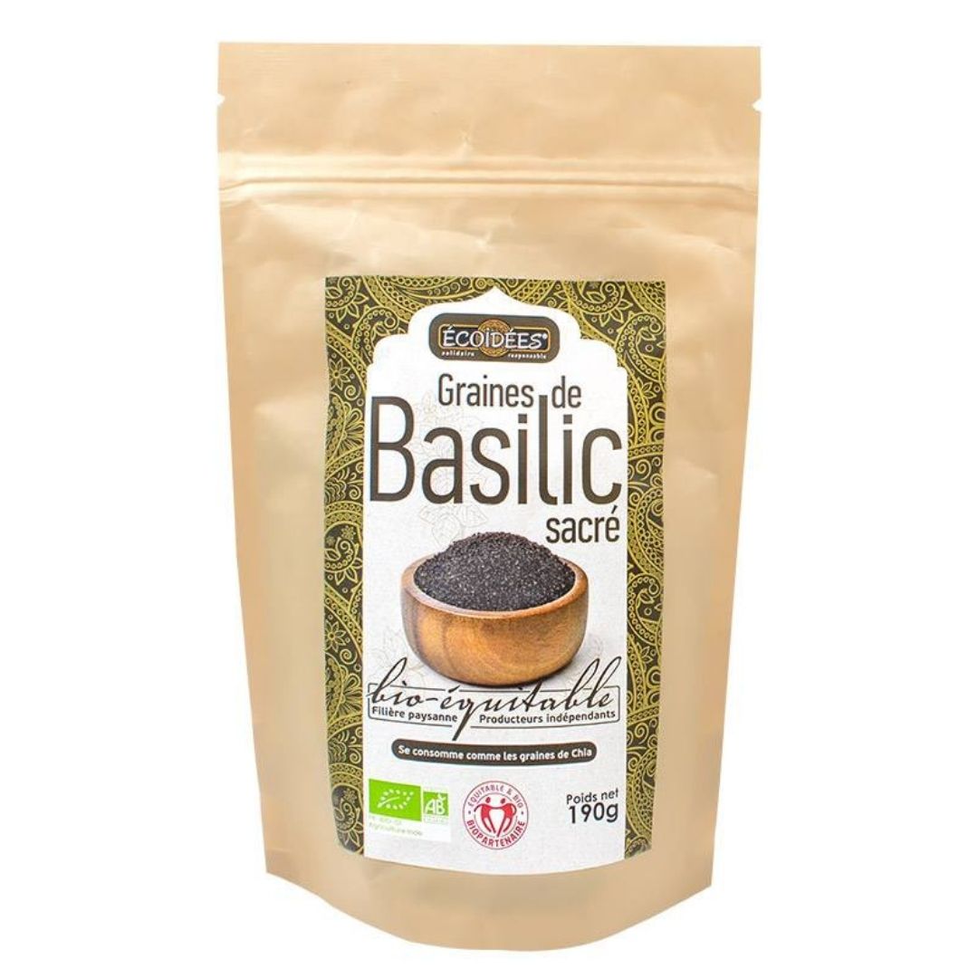 Graines de Basilic Sacré Bio 190 g – sachet kraft face avant
