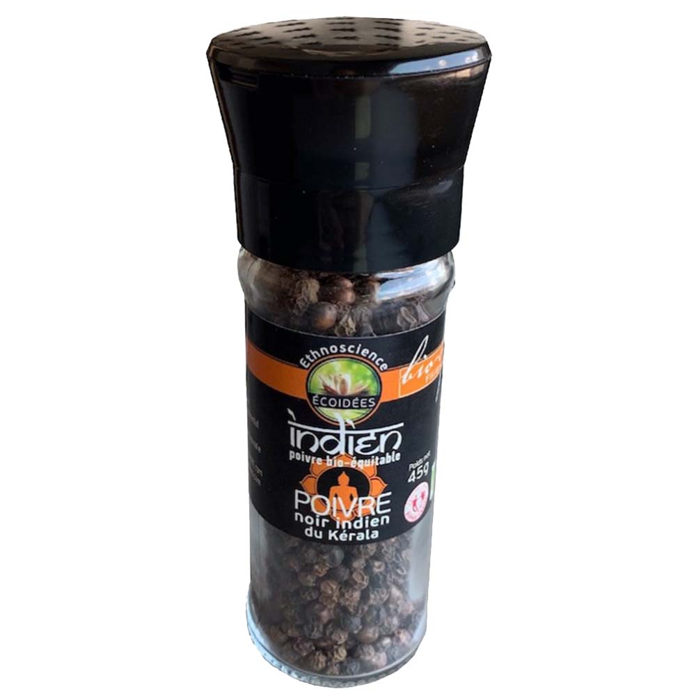 Poivre Noir Indien – moulin verre 45 g face avant