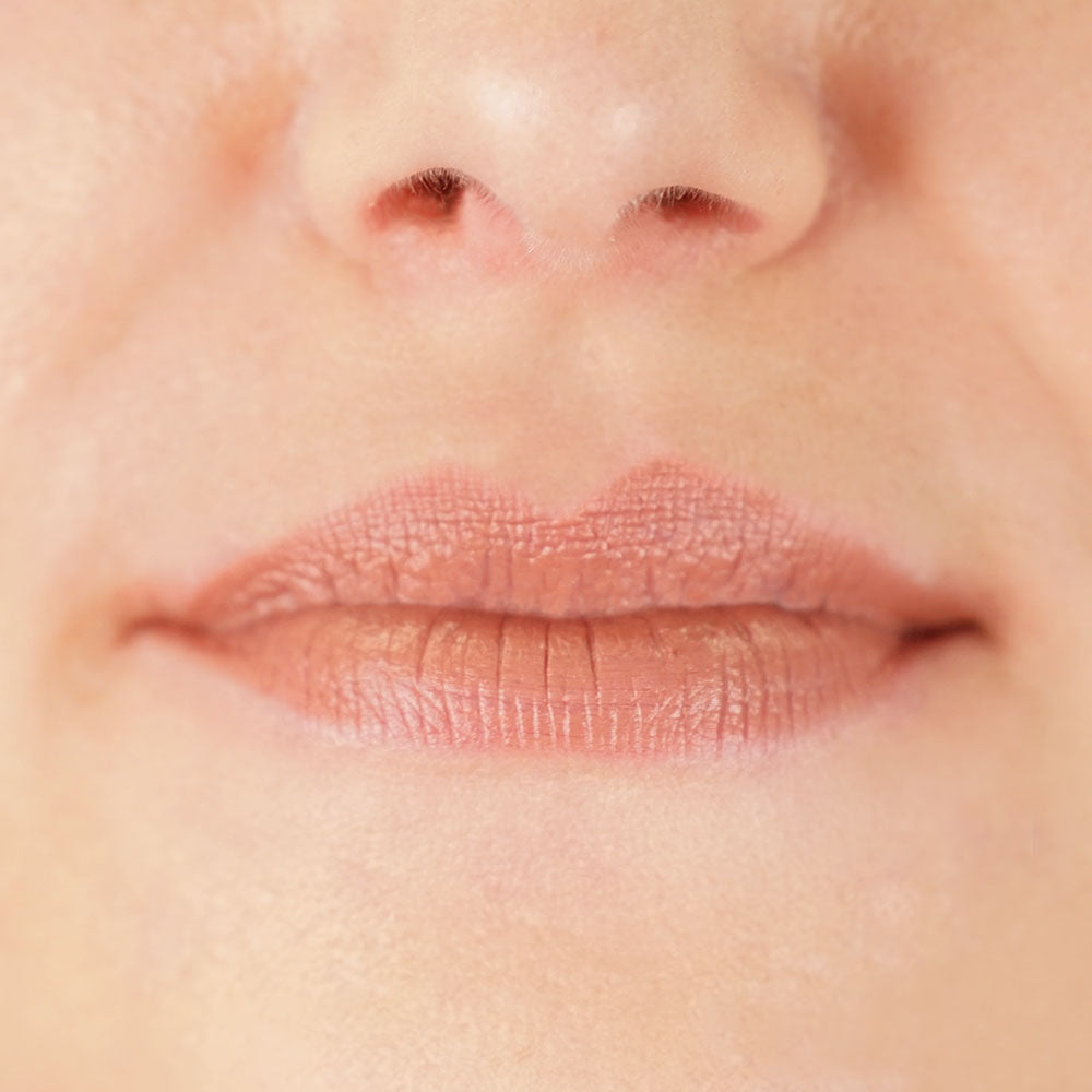 Application du Rouge à lèvres Cocoon 416 Brun rose sur les lèvres