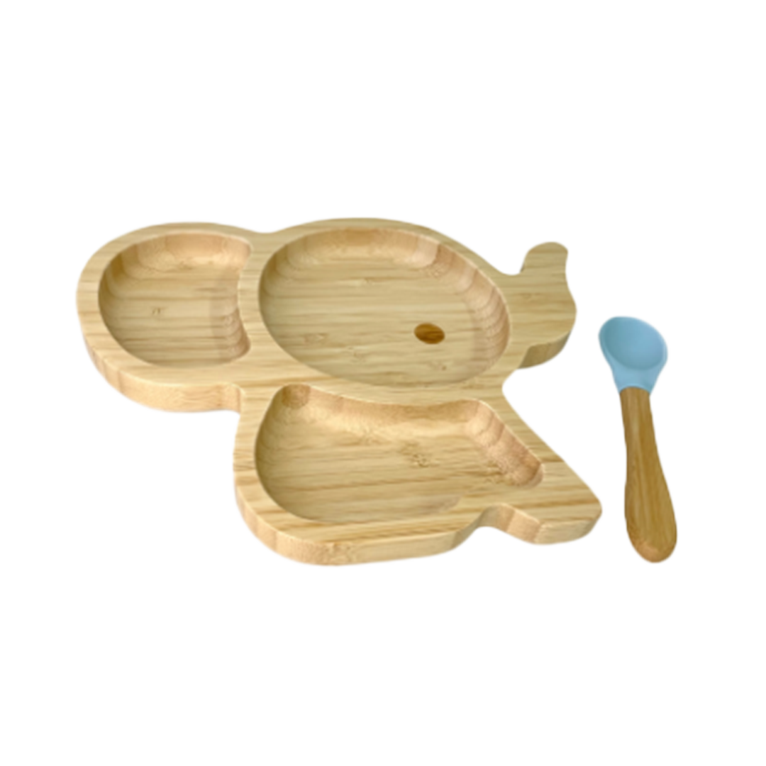 Détails ergonomiques du set de repas bébé Éléphant