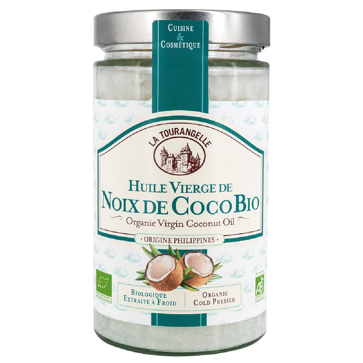 Huile Vierge de Noix de Coco Bio – bocal 610 ml face avant