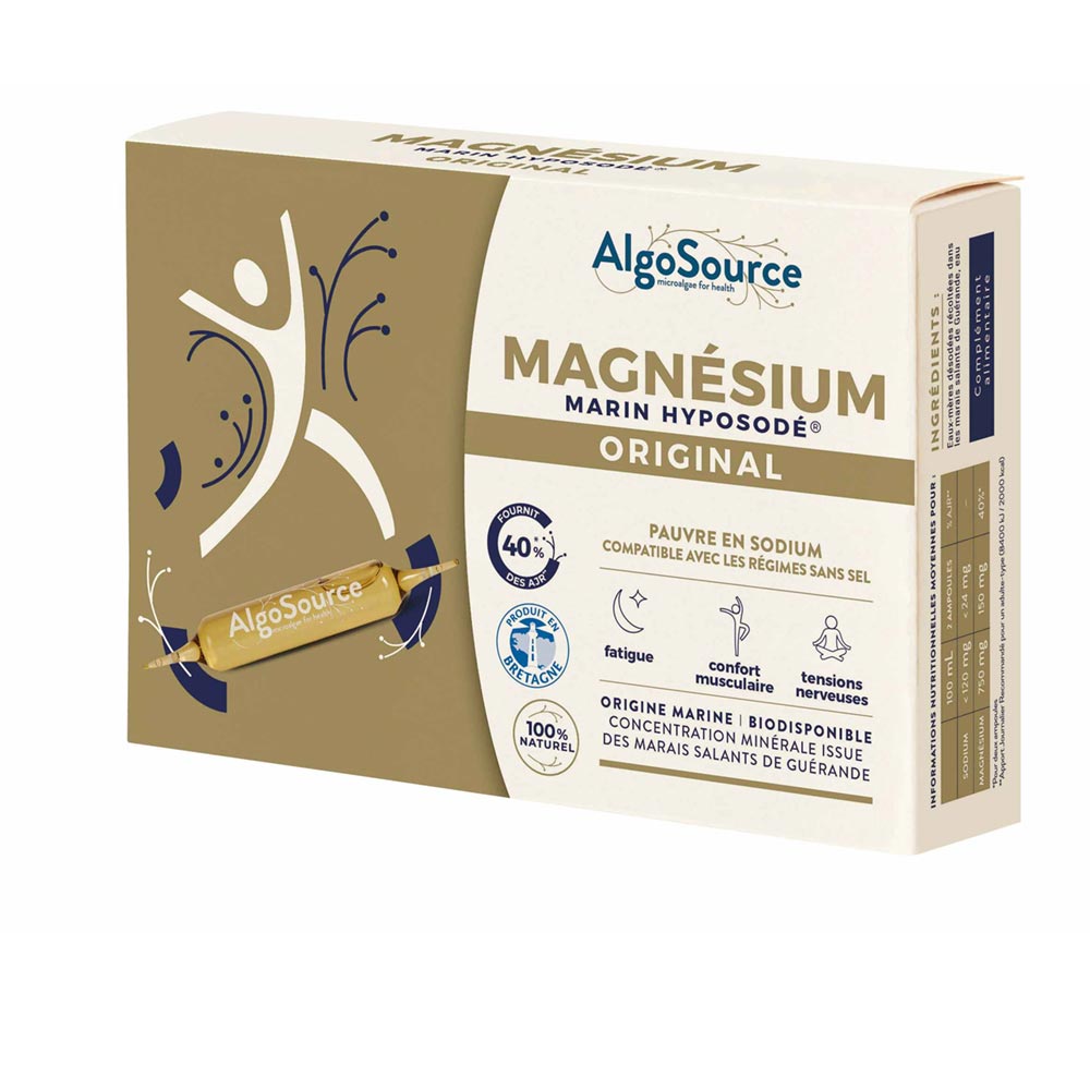 Boîte de 20 ampoules de Magnésium Marin Hyposodé Original face avant